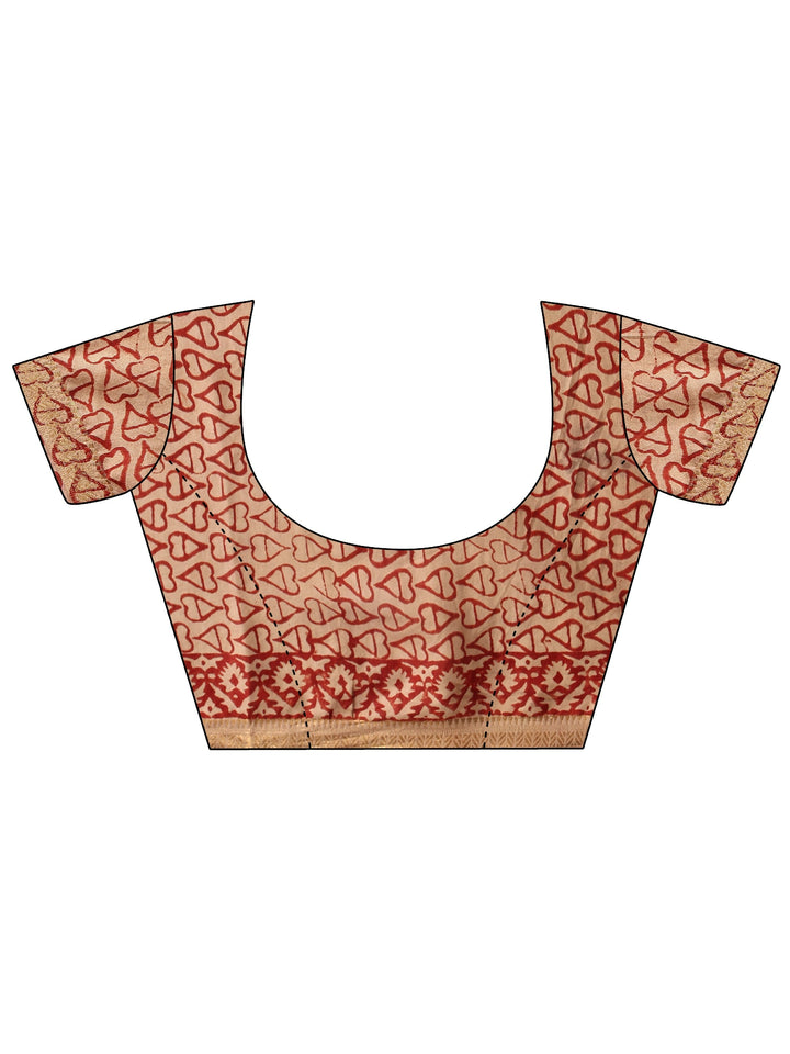 Beige Printed Cotton Saree With Unstitched Blouse Piece