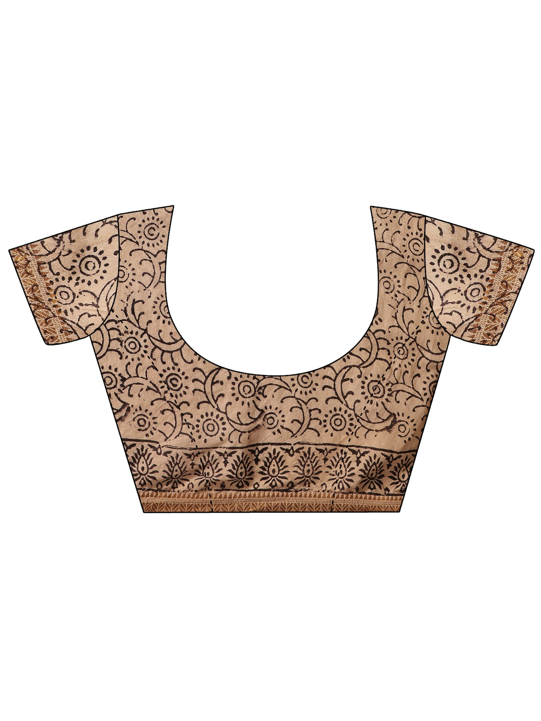 Beige Printed Cotton Kalamkari Saree With Unstitched Blouse Piece