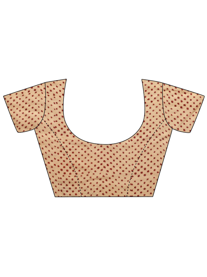 Mustard Block Printed Cotton Saree With Unstitched Blouse Piece