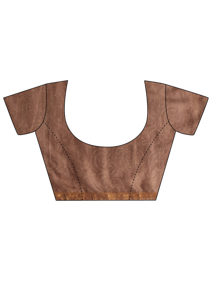Brown Ikat Printed Cotton Saree With Unstitched Blouse Piece