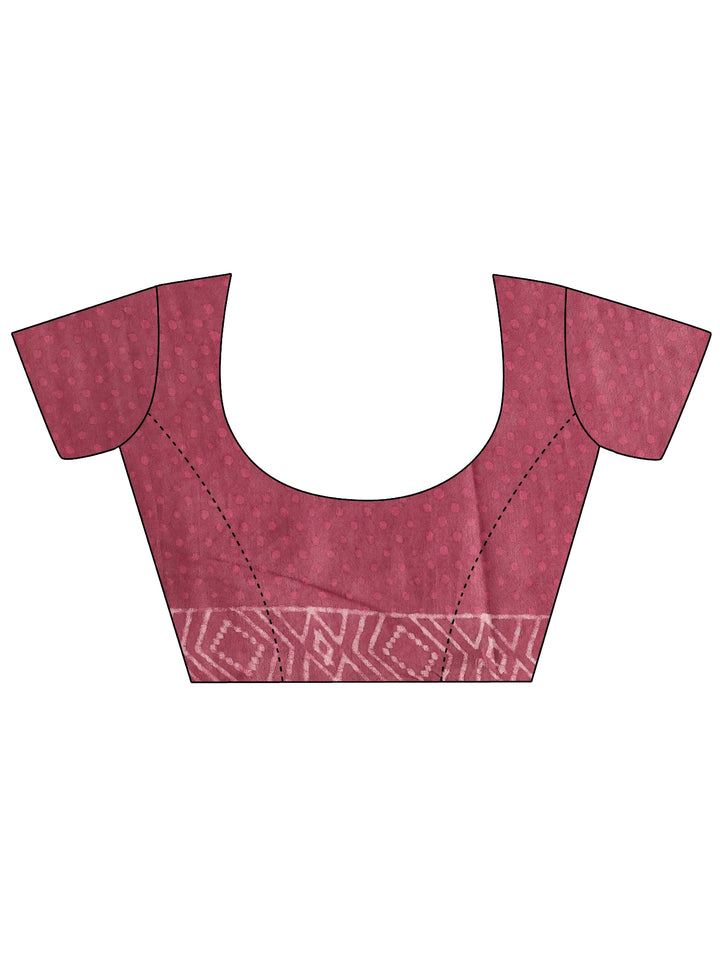Pink Ikat Printed Cotton Saree With Unstitched Blouse Piece