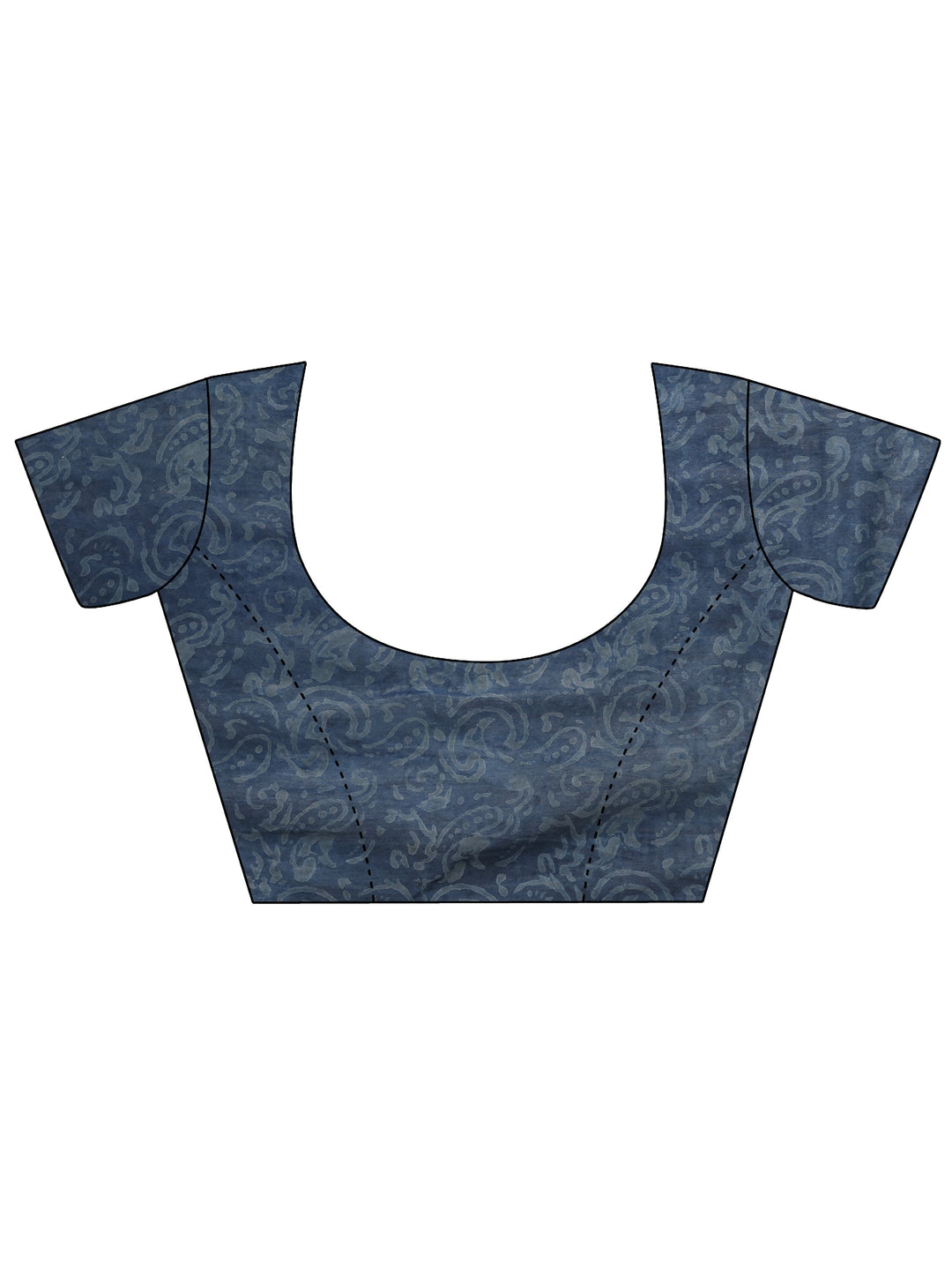 Blue Printed Cotton Saree With Unstitched Blouse Piece