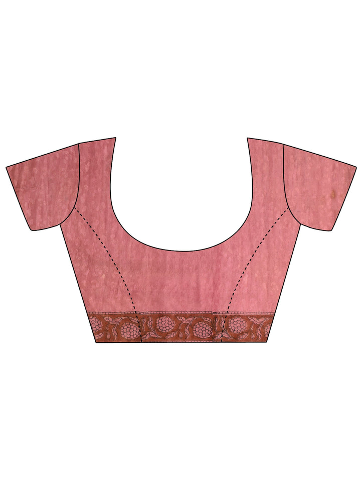 Pink Printed Cotton Saree With Unstitched Blouse Piece