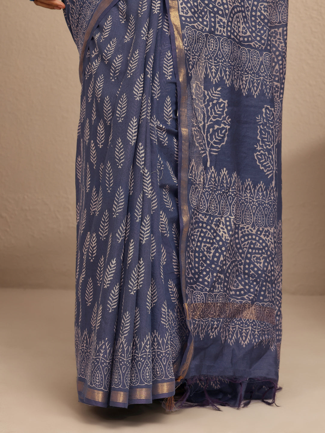Blue Floral Printed Cotton Saree