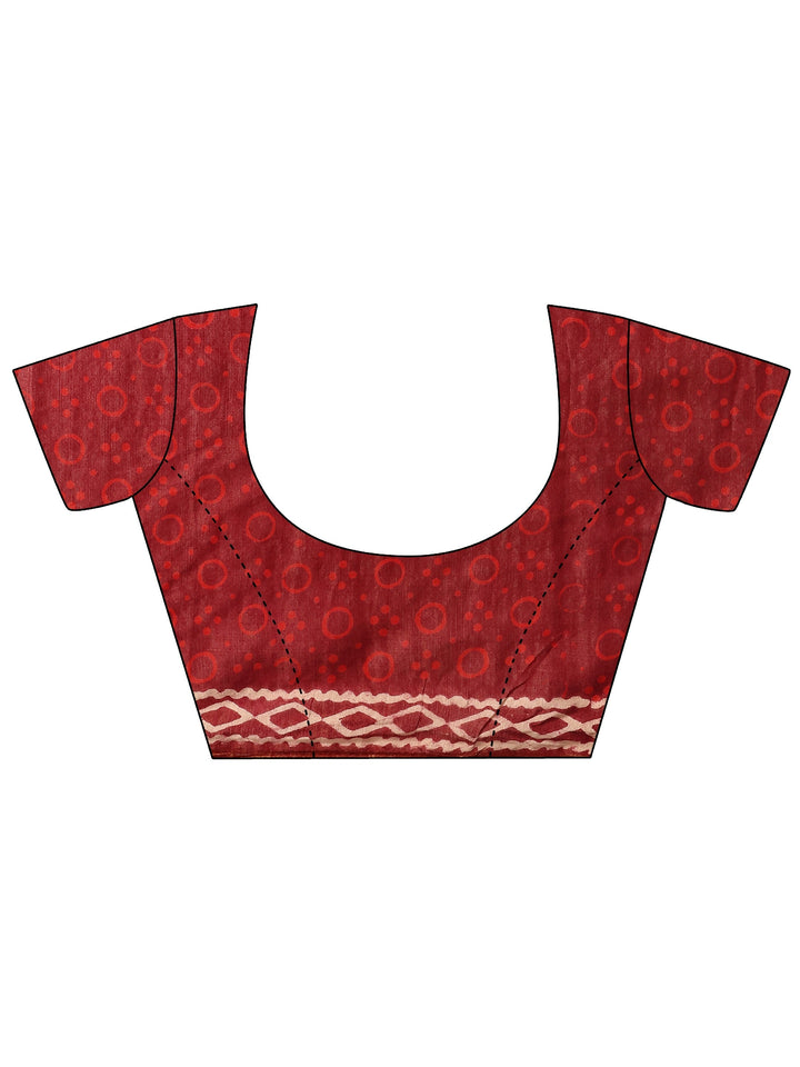 Maroon Geometric Printed Cotton Saree With Unstitched Blouse Piece