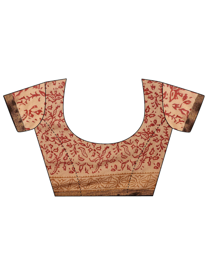 Black Printed Cotton Saree With Unstitched Blouse Piece