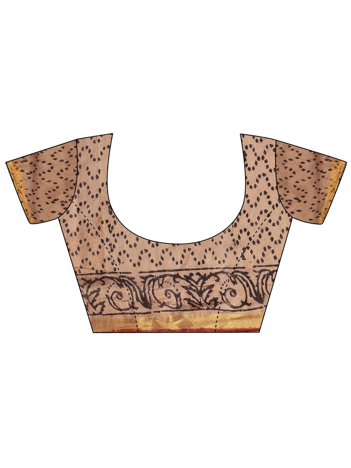 Mustard Printed Cotton Saree With Unstitched Blouse Piece