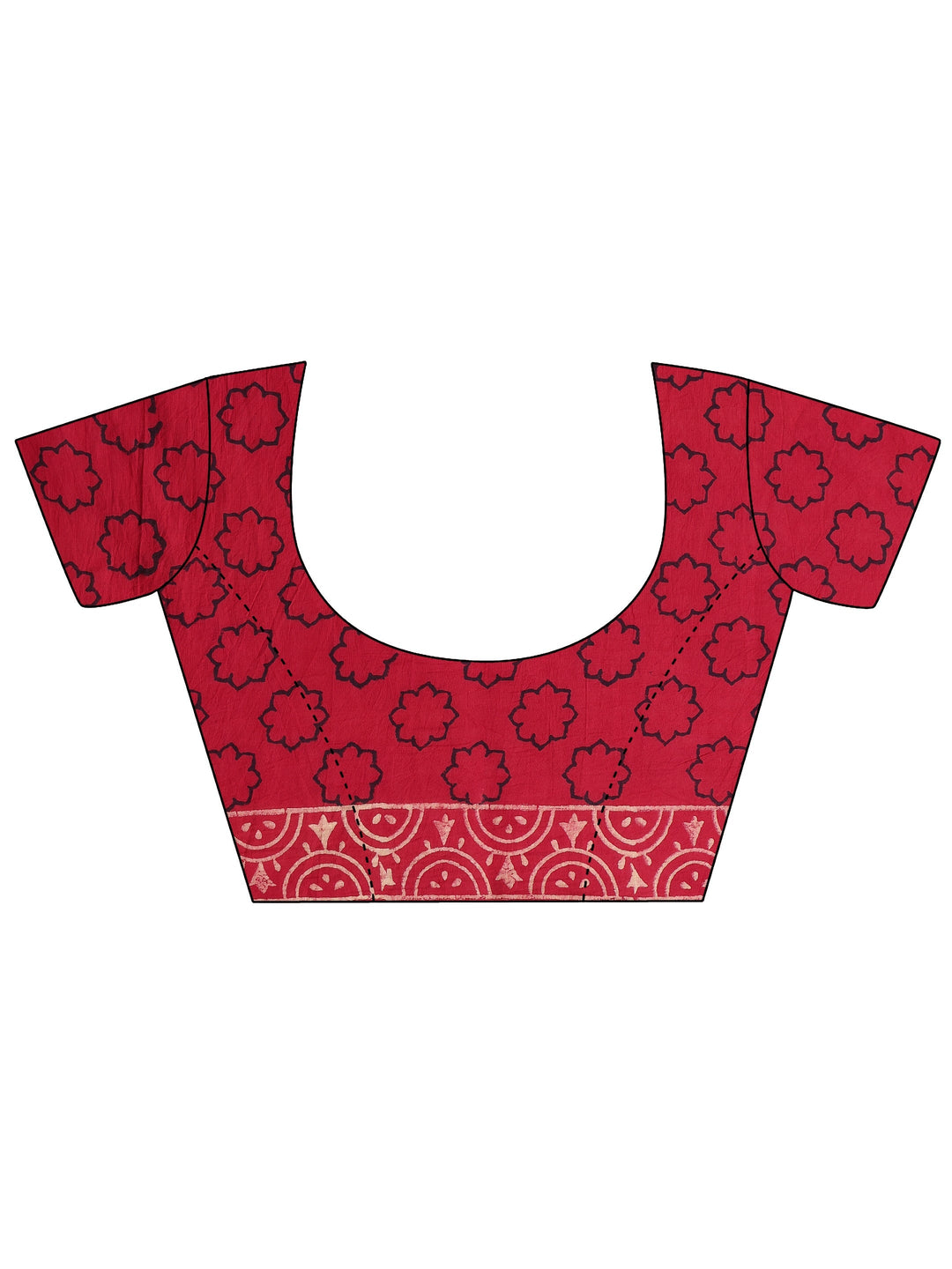 Red Printed Cotton Saree With Unstitched Blouse Piece