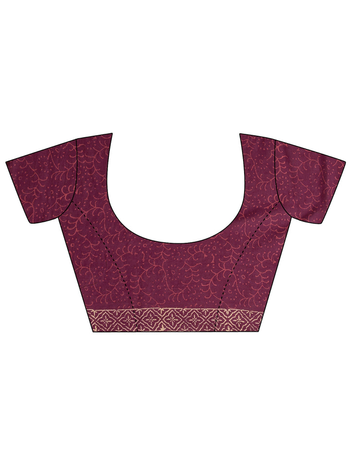 Maroon Printed Cotton Saree With Unstitched Blouse Piece