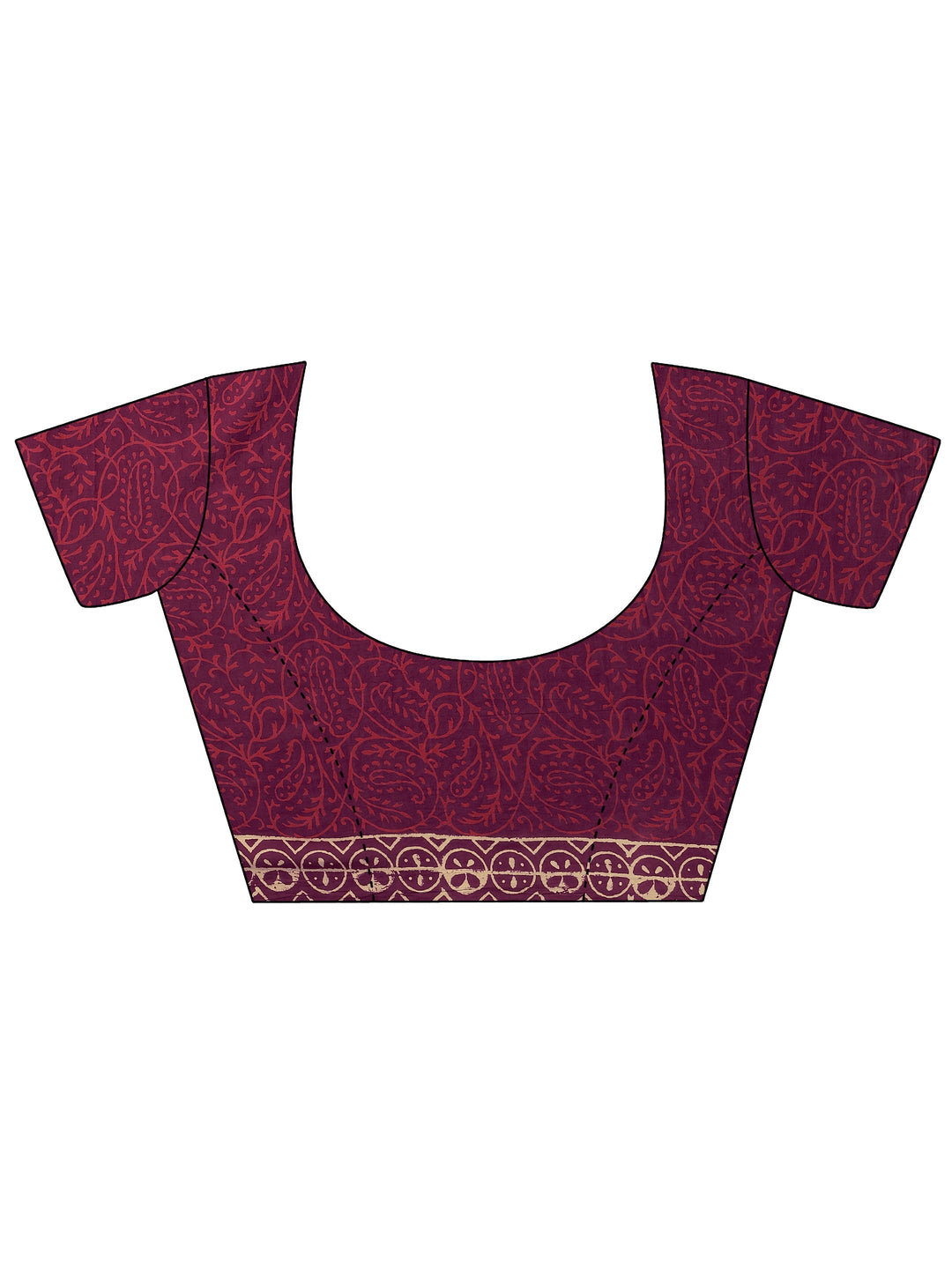 Maroon Printed Cotton Saree With Unstitched Blouse Piece