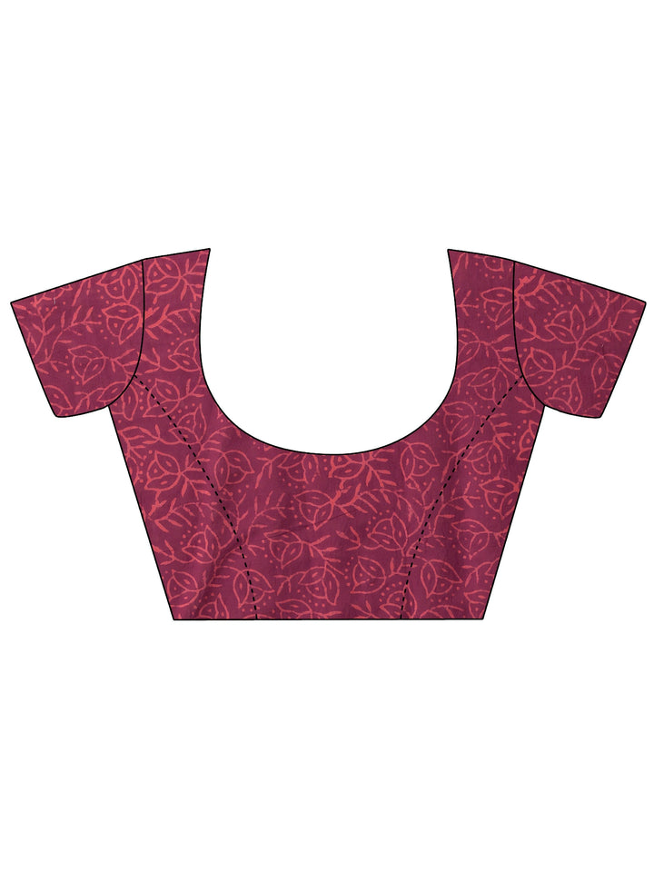 Maroon Paisley Printed Cotton Saree With Unstitched Blouse Piece