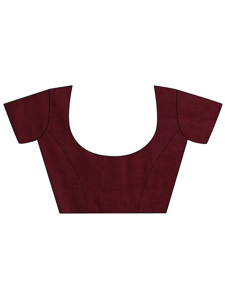 Burgundy Printed Cotton Saree With Unstitched Blouse Piece