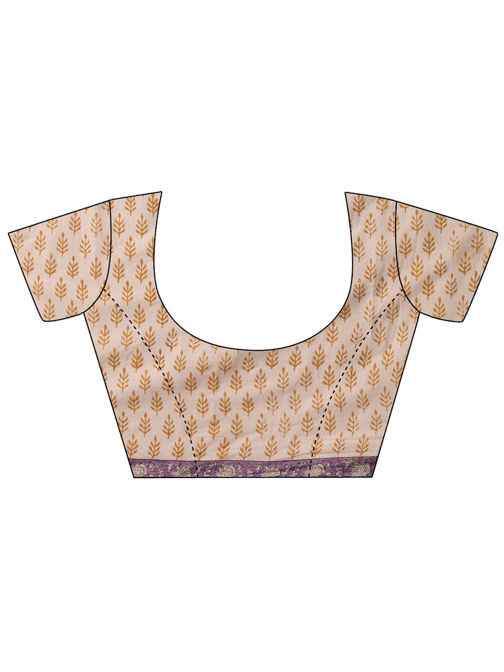 White Printed Cotton Saree With Unstitched Blouse Piece