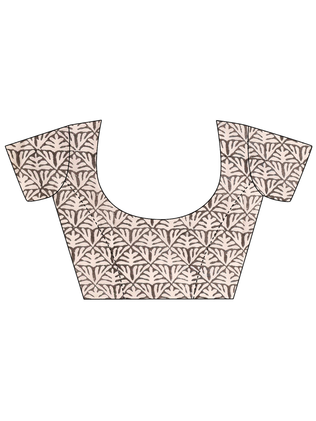 White Block Printed Cotton Saree With Unstitched Blouse Piece