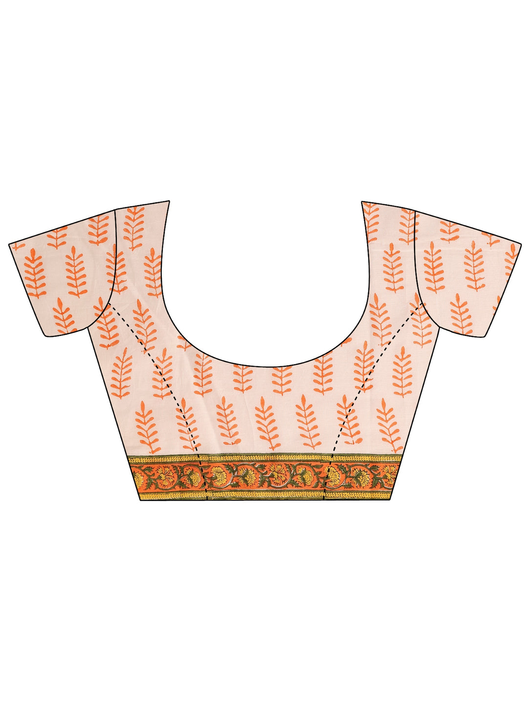 White Printed Cotton Saree With Unstitched Blouse Piece