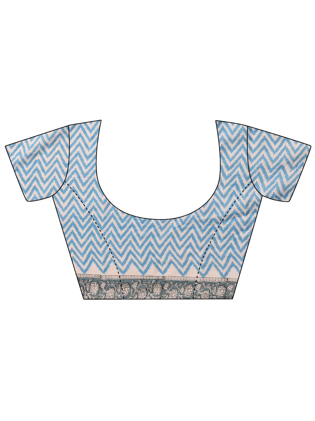 Blue Printed Cotton Saree With Unstitched Blouse Piece