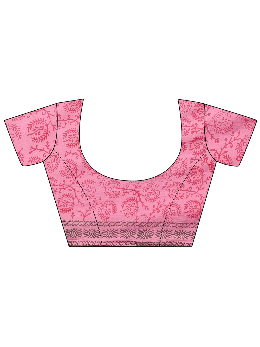 Pink Printed Cotton Saree With Unstitched Blouse Piece