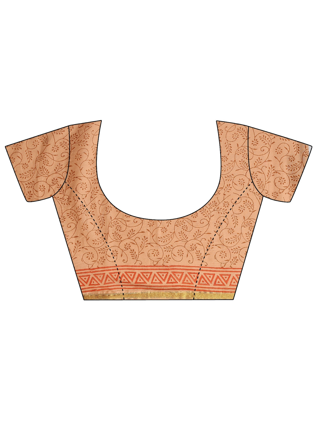 Peach Printed Cotton Saree With Unstitched Blouse Piece
