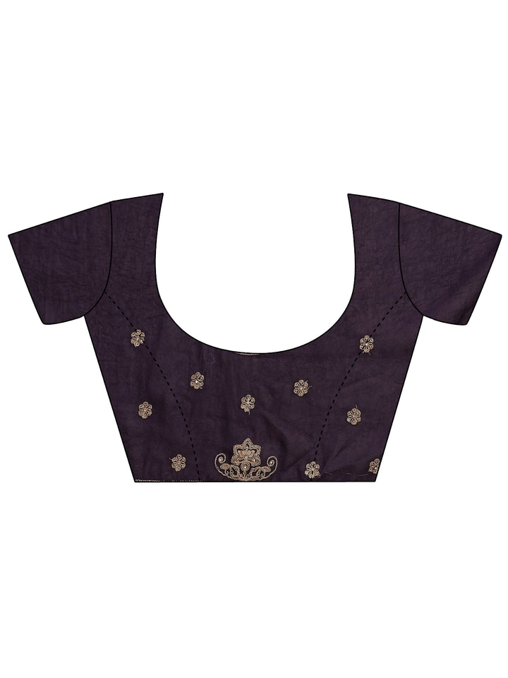 Purple Embroidered Silk Blend Saree With Unstitched Blouse Piece