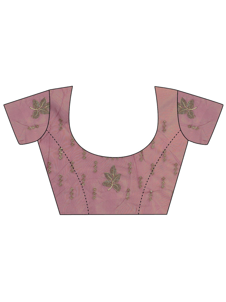 Purple Embroidered Organza Saree With Unstitched Blouse Piece