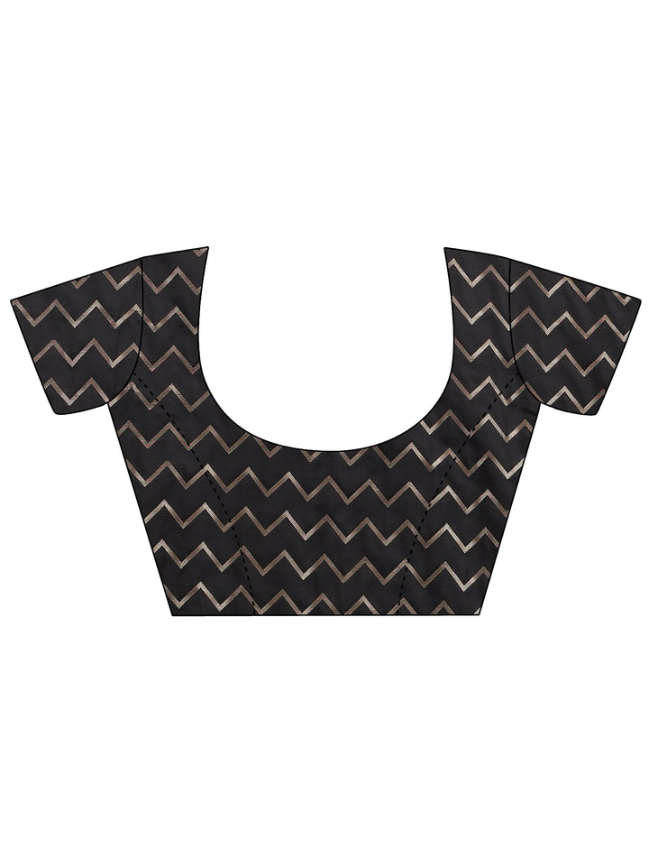 Black Woven Design Banarsi Silk Blend Saree With Unstitched Blouse Piece