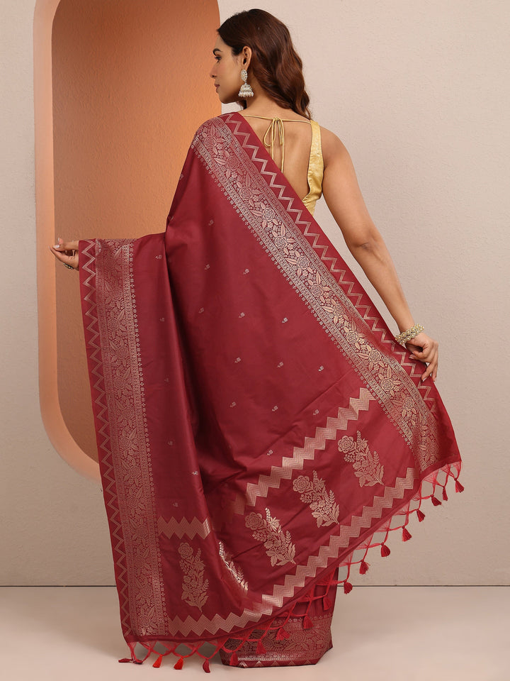 Red Woven Design Banarsi Silk Blend Saree With Unstitched Blouse Piece