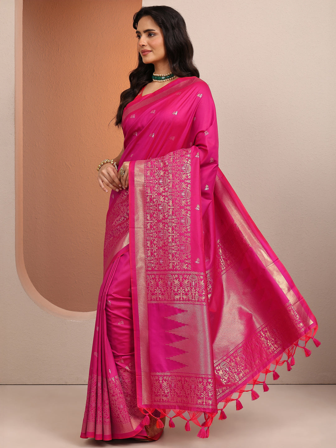 Pink Woven Design Banarsi Silk Blend Saree With Unstitched Blouse Piece