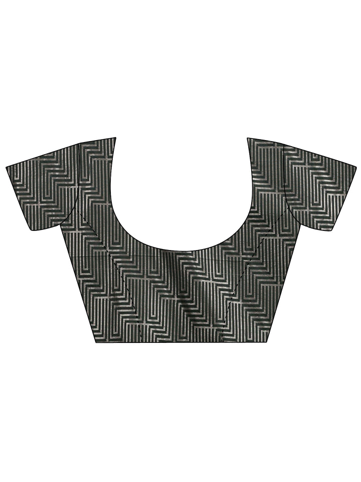 Green Geometric Woven Design Silk Blend Saree With Unstitched Blouse Piece