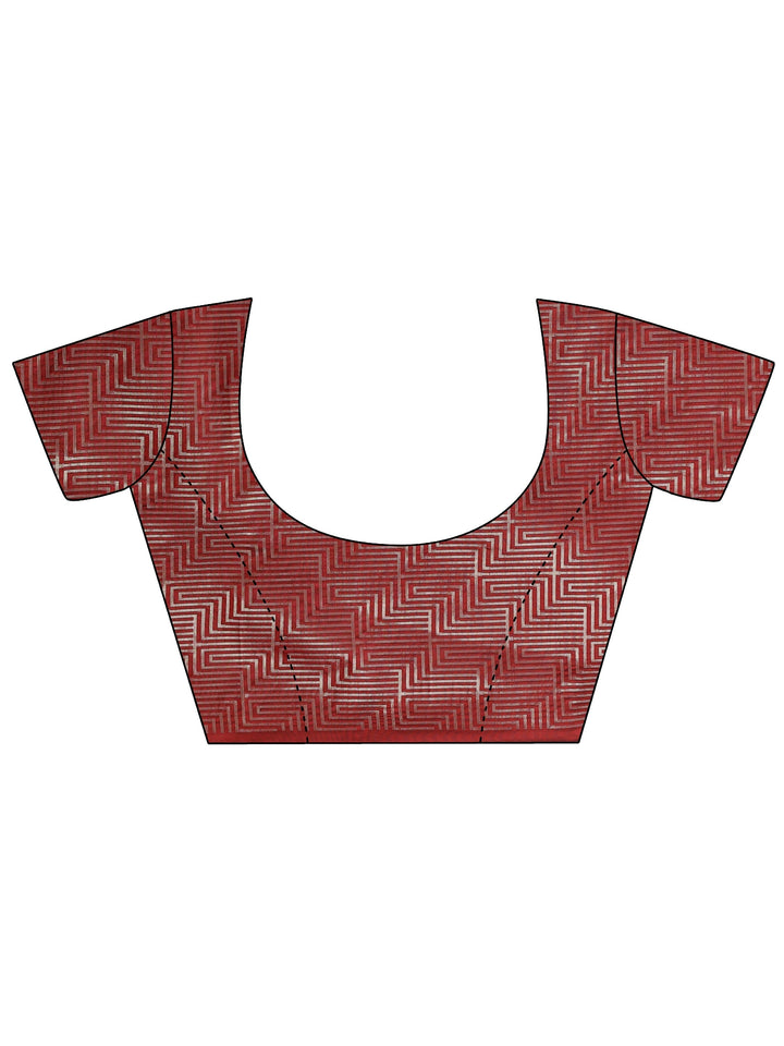 Maroon Geometric Woven Design Silk Blend Saree With Unstitched Blouse Piece