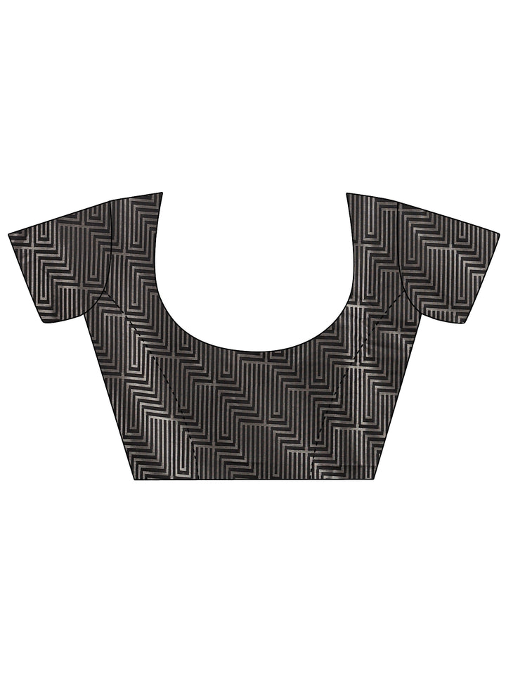 Black Geometric Woven Design Silk Blend Saree With Unstitched Blouse Piece