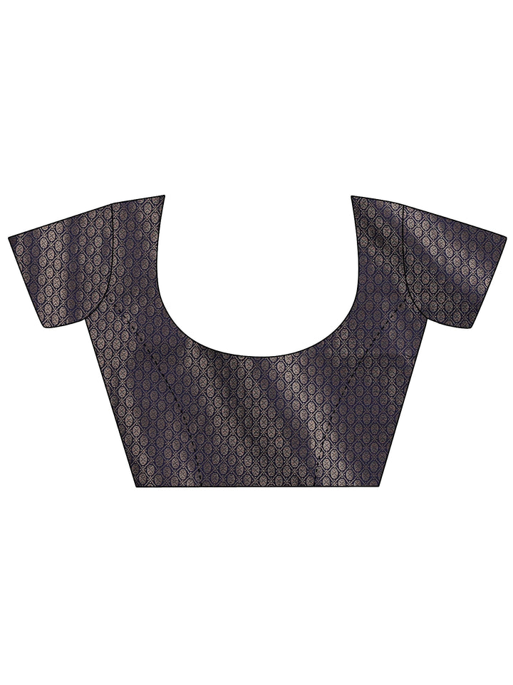 Navy Blue Solid Silk Blend Saree With Unstitched Blouse Piece