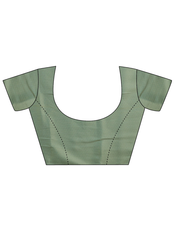 Green Printed Silk Blend Saree With Unstitched Blouse Piece