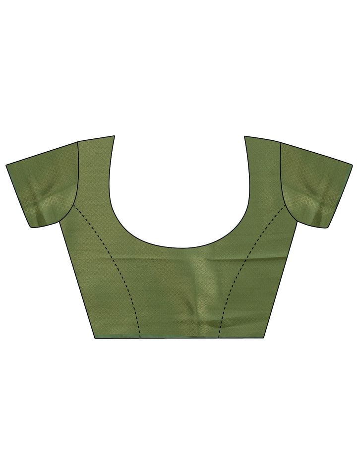 Green Printed Silk Blend Saree With Unstitched Blouse Piece