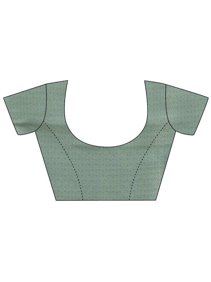 Green Printed Silk Blend Saree With Unstitched Blouse Piece