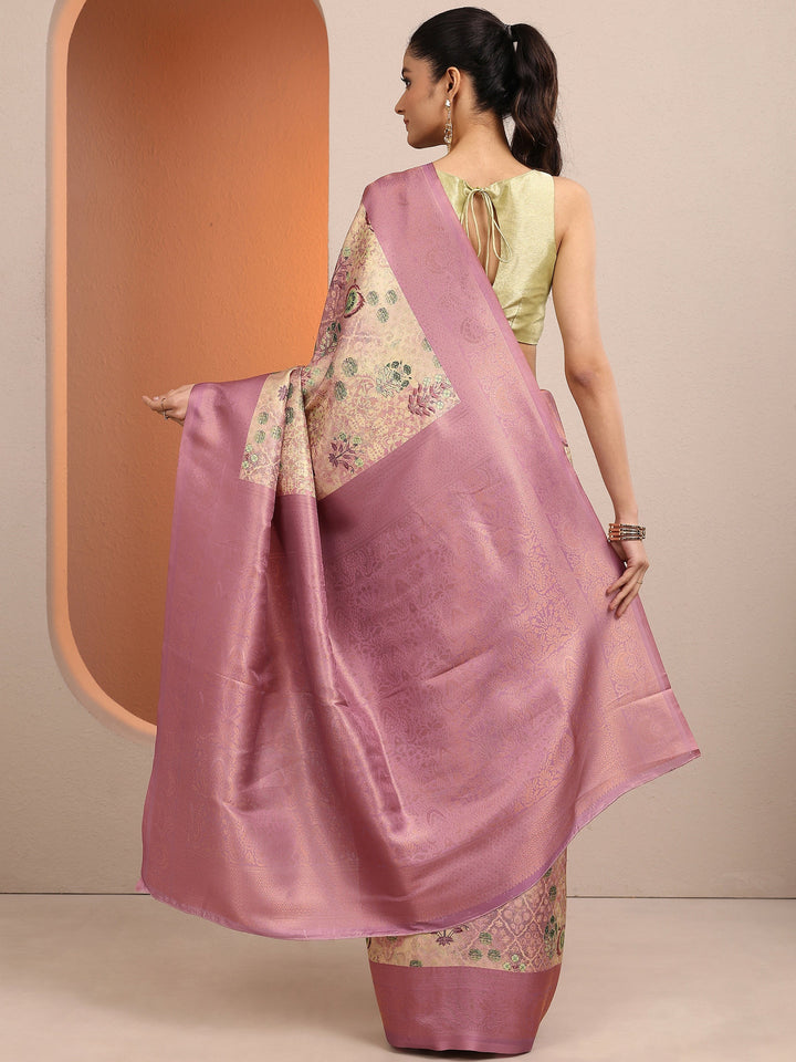 Mauve Printed Silk Blend Saree With Unstitched Blouse Piece
