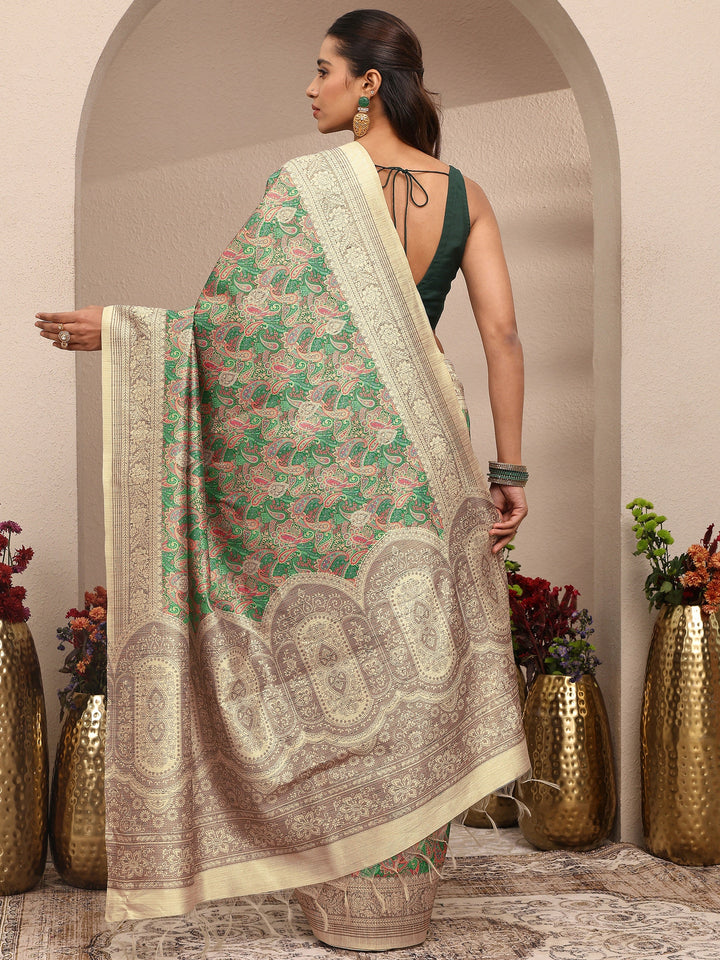 Multi Paisley Printed Silk Blend Saree With Unstitched Blouse Piece