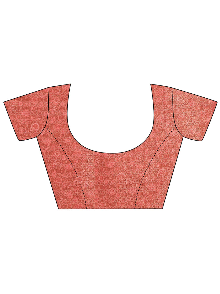 Rust Printed Silk Blend Saree With Unstitched Blouse Piece