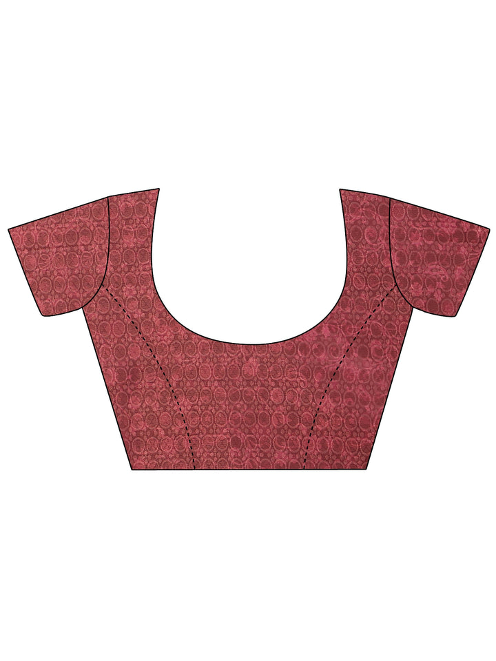 Burgundy Printed Silk Blend Saree With Unstitched Blouse Piece