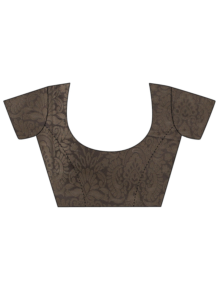 Grey Printed Silk Blend Saree With Unstitched Blouse Piece