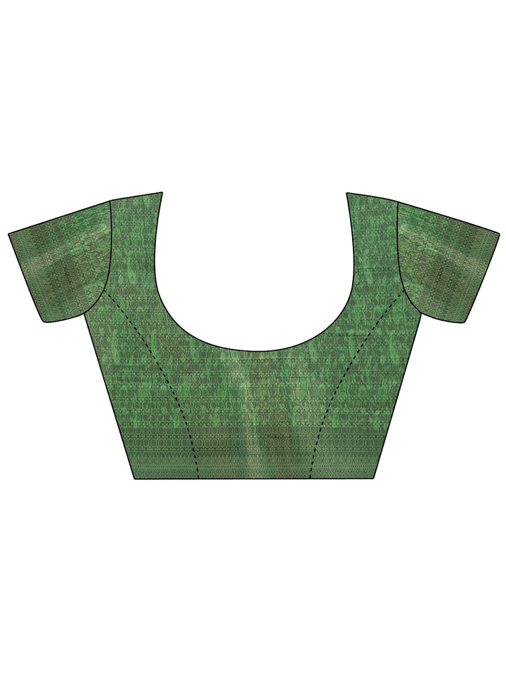 Green Printed Silk Blend Saree With Unstitched Blouse Piece