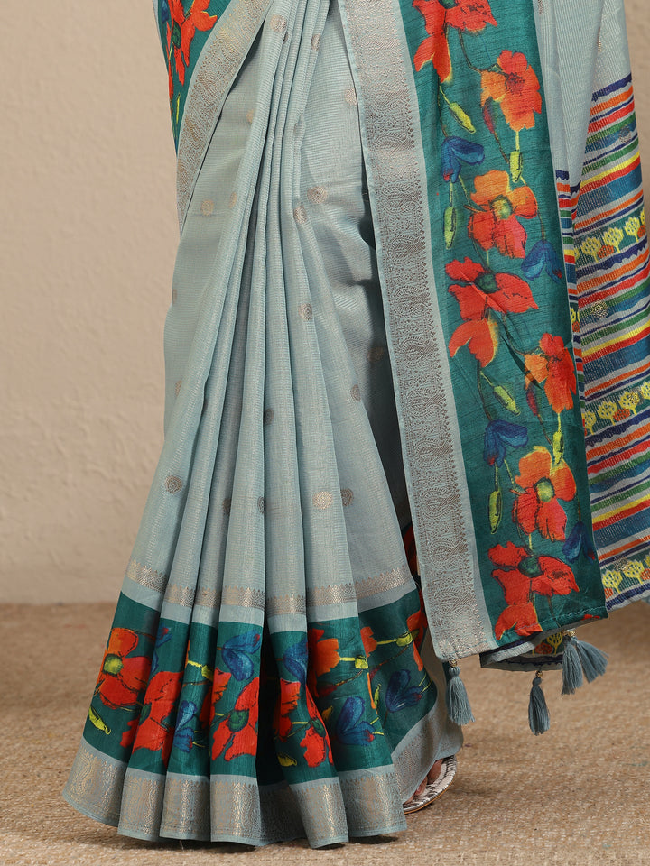 Blue Woven Design Silk Blend Saree With Unstitched Blouse Piece