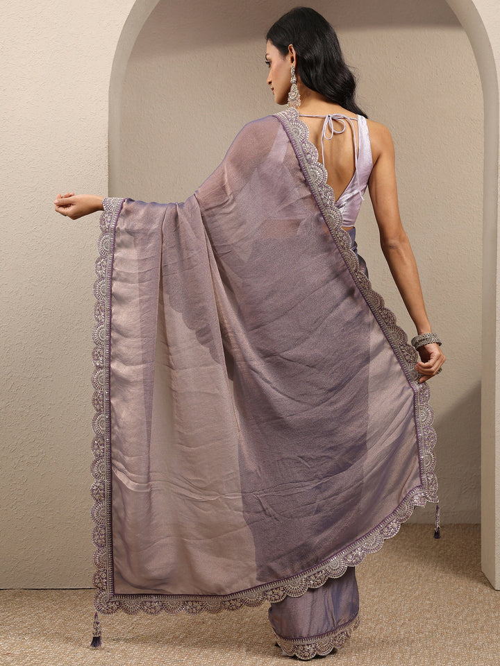 Lavender Solid Organza Saree With Unstitched Blouse Piece