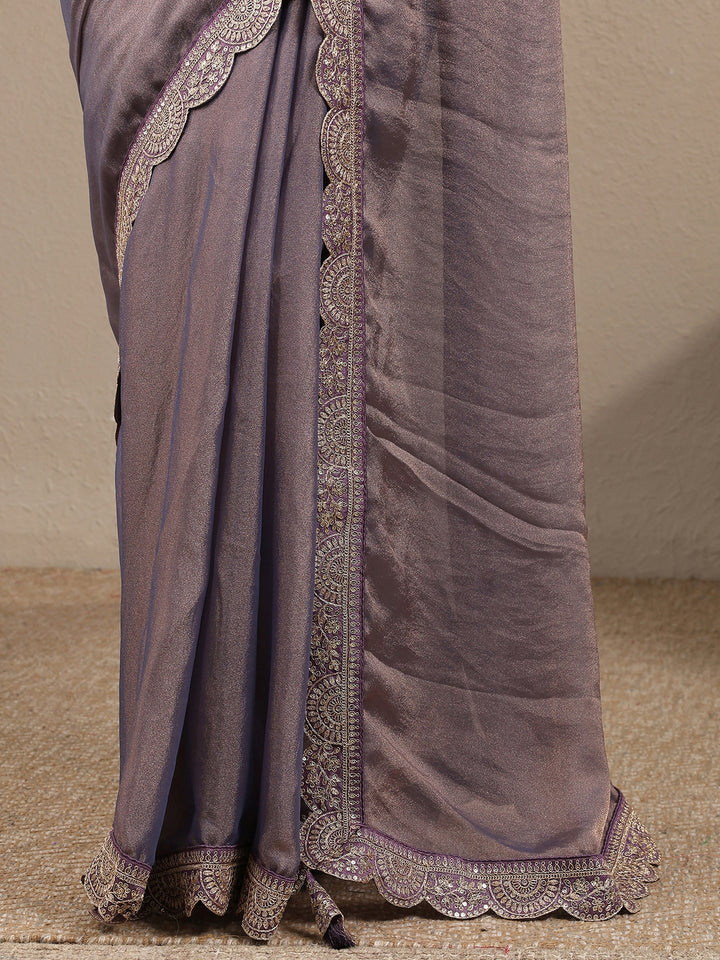 Lavender Solid Organza Saree With Unstitched Blouse Piece