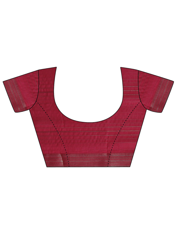 Red Printed Silk Blend Saree With Unstitched Blouse Piece