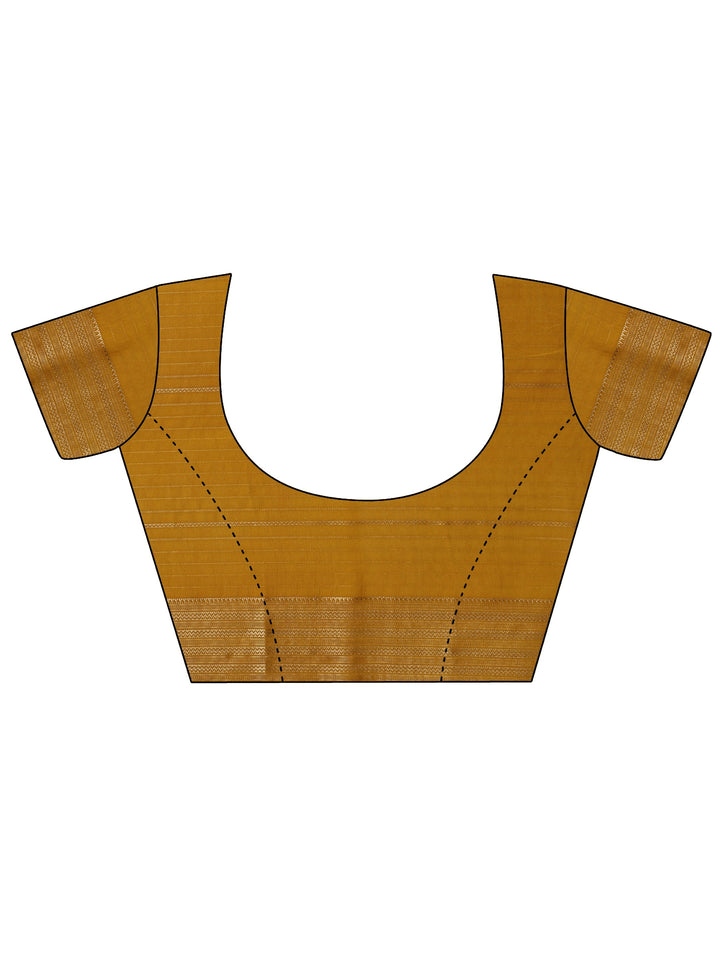 Mustard Printed Silk Blend Saree With Unstitched Blouse Piece