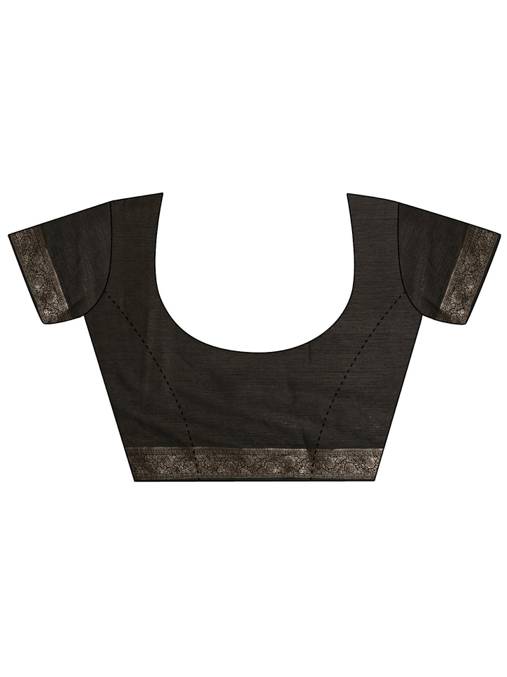 Black Tribal Printed Silk Blend Saree With Unstitched Blouse Piece