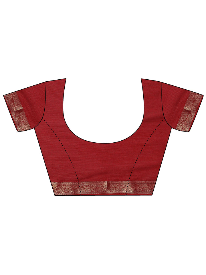 Red Tribal Printed Silk Blend Saree With Unstitched Blouse Piece