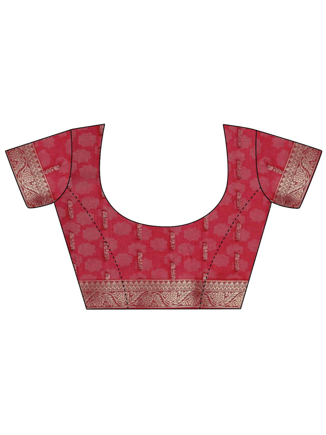 Red Printed Silk Blend Saree With Unstitched Blouse Piece