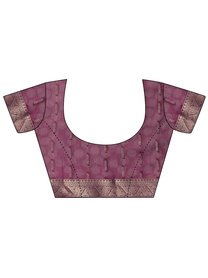 Burgundy Printed Silk Blend Saree With Unstitched Blouse Piece