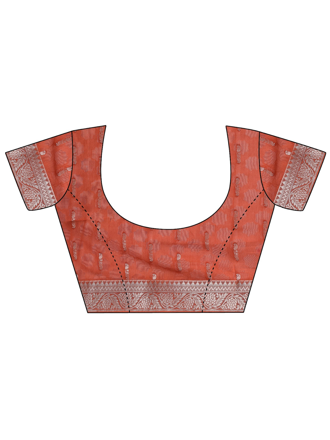 Rust Printed Silk Blend Saree With Unstitched Blouse Piece